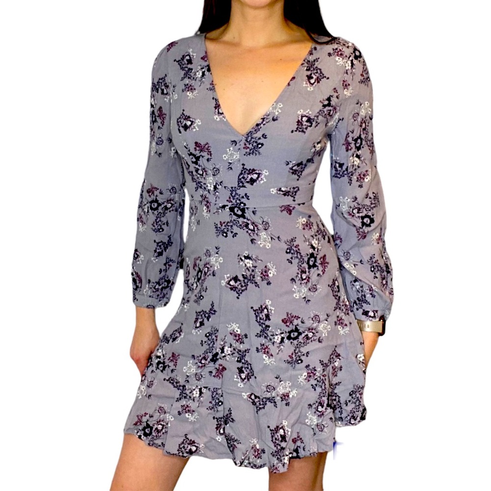 Nordstroms Astr Floral Boho Printed Long Sleeve Purple Floral Dress M